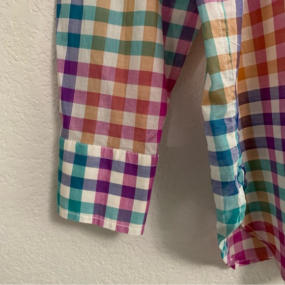 J Thomas Mason Shirt Top Womens 10 Rainbow Gingham Relaxed Fit Lightweight - Picture 7 of 16